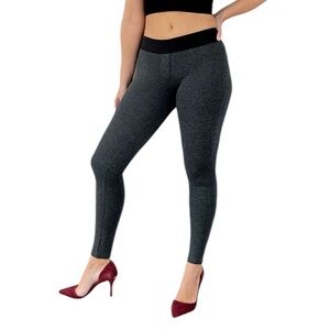 Bebe dark gray mid rise skinny stretch contrast waistband leggings size XS